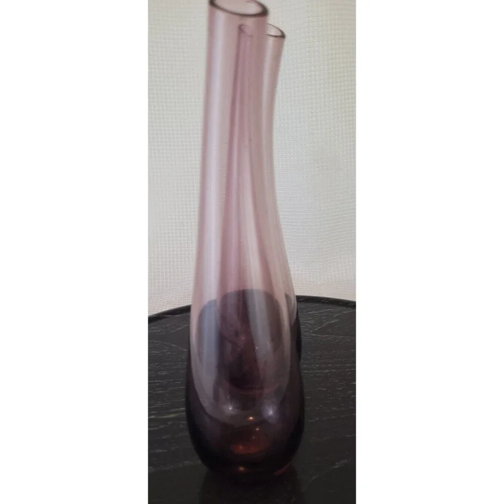 IKEA Bud Vase Hand Blown Purple Bent Neck Scandinavian 19730 Set of 2